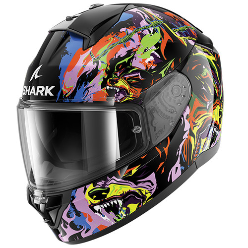 Shark Ridill 2 Raging Beast KVY Dog Multicolour Gloss Helmet Motorcycle Full Face Motorbike Rainbow Visible Entry Level Vented Protection