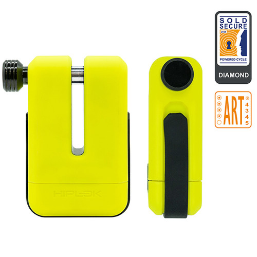 Hiplok MD1000 Fluo Yellow Anti-Angle Grinder Disc Lock SS Diamond Break Brake Braking Disk Security Motorcycle Motorbike Scooter Moped Theft Prevention Stolen Brake Secure Security Anti Portable Travel Size Wheel