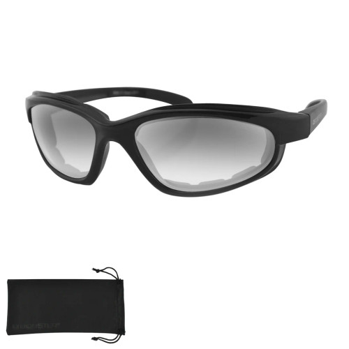 Bobster Fat Boy Shatter Resistant Sunglasses Black with Clear Photochromic Lens Motorcycle Motorbike Protection Eye Sight Optic Open Face Visor