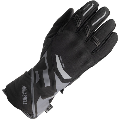 Richa Eternity WP motorcycle gloves featuring a waterproof Aquashell membrane, softshell construction, goat leather palm, CE knuckle protection and palm sliders for comfortable mid-season riding in wet weather.