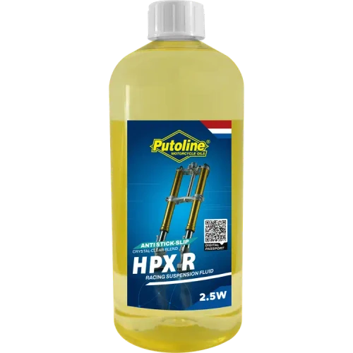 Putoline HPX R 2.5W synthetic fork oil formulated for high-performance motorcycle suspension systems, offering advanced anti-foaming, corrosion protection and consistent damping performance for road, off-road and racing applications.