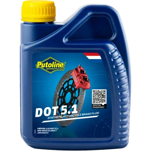 DOT 5.1 synthetic motorcycle brake fluid formulated for high-performance braking systems, delivering reliable hydraulic performance and compatibility with DOT 3 and DOT 4 brake fluids where specified.
