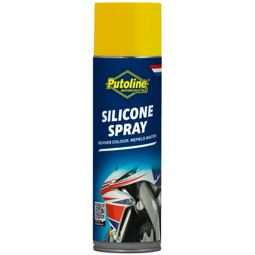 Putoline Silicone Spray motorcycle cleaner and protectant formulated for plastics, painted surfaces and electrical components, restoring shine, repelling water and helping protect against moisture penetration.
