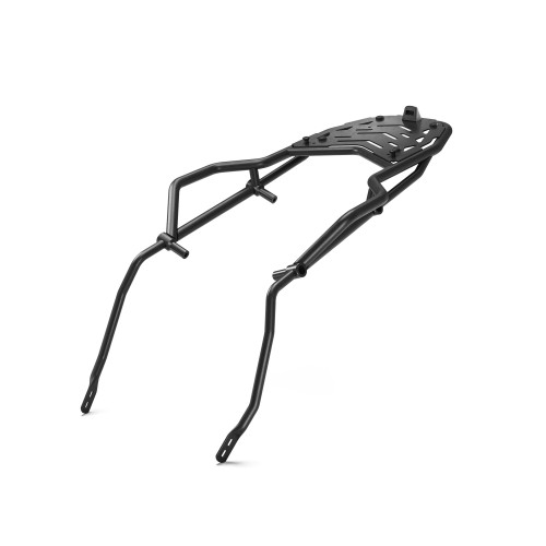 Yamaha genuine rear carrier, designed to provide a secure mounting point for compatible Yamaha top cases and luggage, adding practical carrying capacity while complementing the motorcycle's styling.