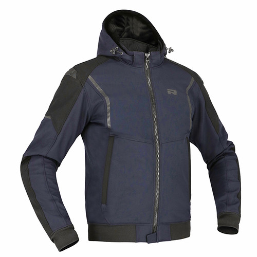 Richa Atomic 2 WP motorcycle hoodie in black, waterproof softshell jacket with D3O Level 1 shoulder, elbow and back protection, detachable hood, slim fit and 10,000mm Aquashell LTZ membrane.