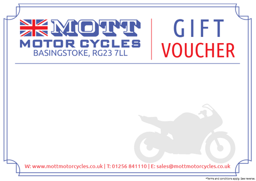 Mott Motorcycles Gift Voucher available in values from £10 to £500