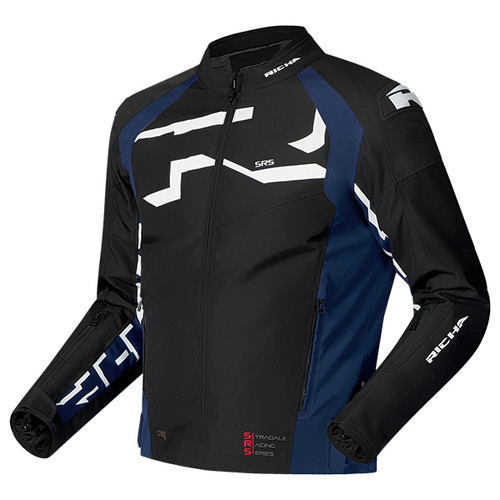 Richa Stradale Tex WP men's motorcycle jacket in blue, waterproof textile riding jacket with protective armour, breathable construction, adjustable fit and sporty styling for comfortable everyday and touring rides.