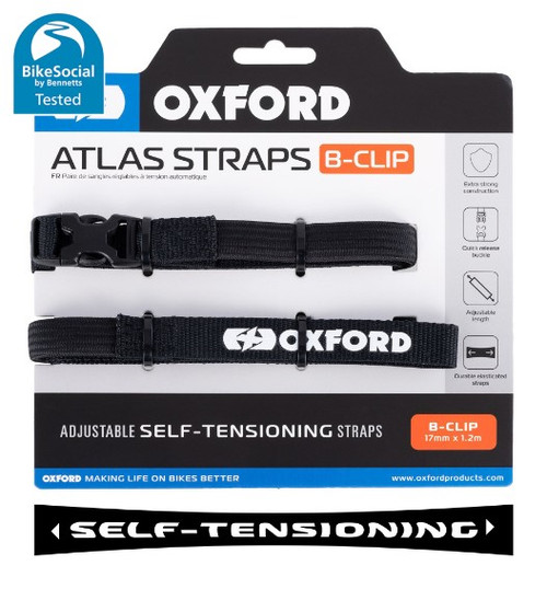 Oxford Atlas B-Clip 17mm x 1.2M Black (Pair) Adjustable Straps Tensioning Luggage Travel Secure