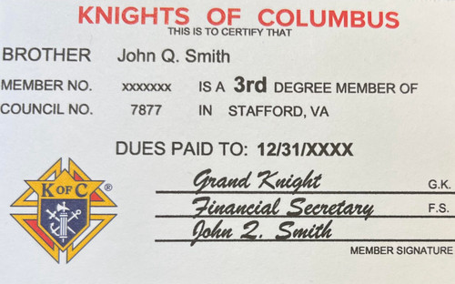 K of C COUNCIL #7877 ANNUAL DUES (Membership and Assessments)