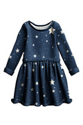 Girls' Long Sleeve Star Print Tulle Dress White Stars