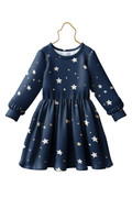Girls' Long Sleeve Star Print Tulle Dress White Stars