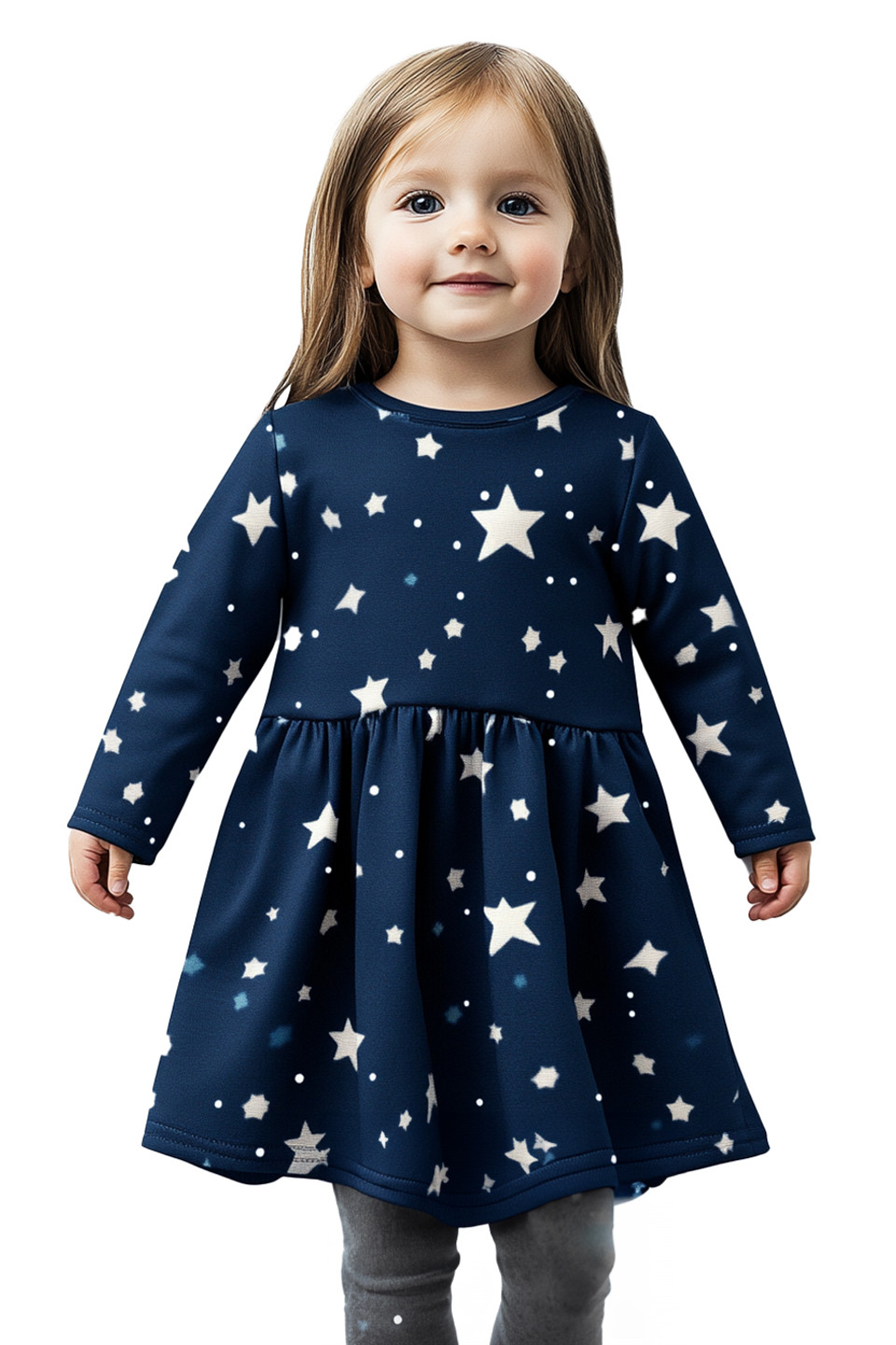 Girls' Long Sleeve Star Print Tulle Dress White Stars