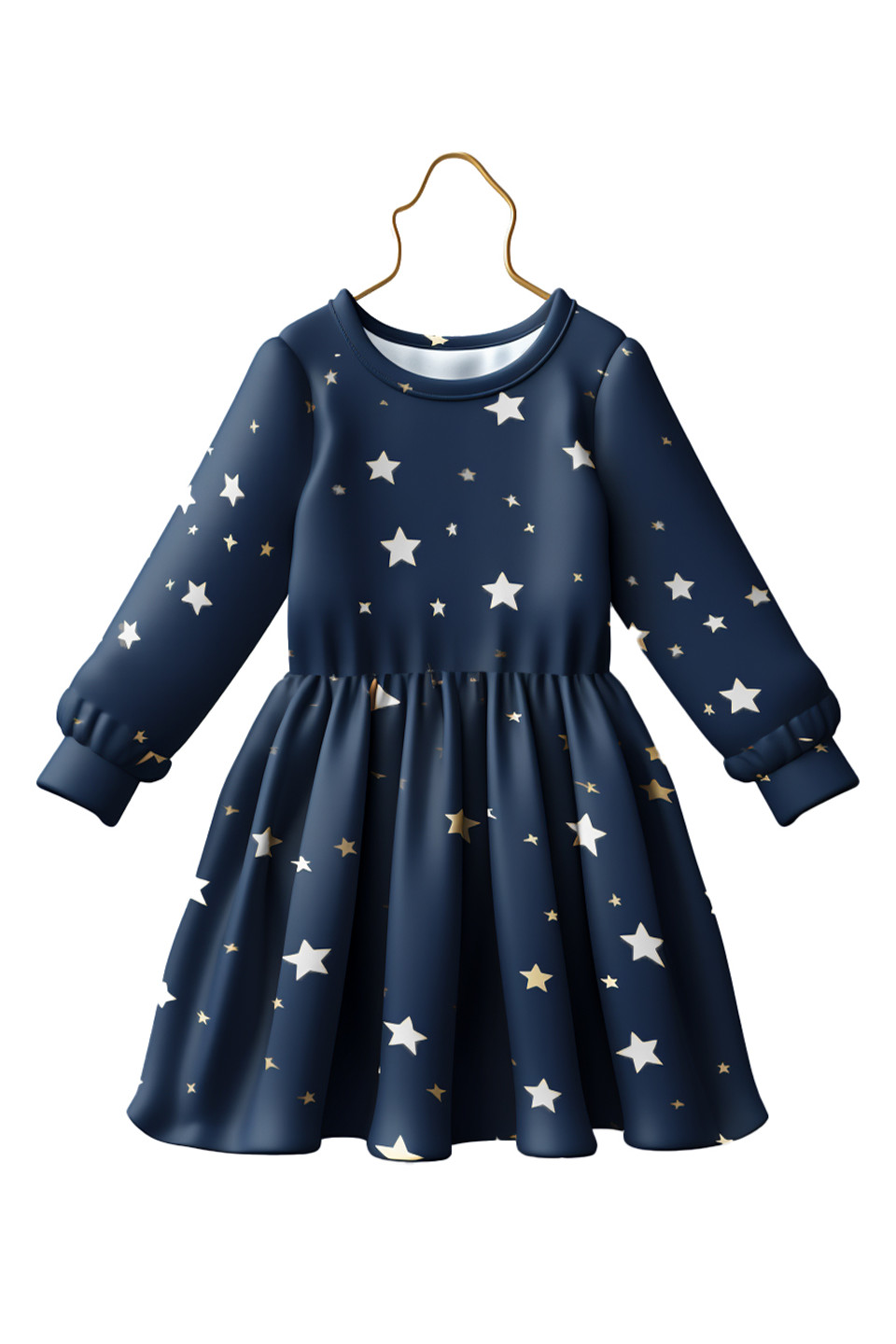 Girls' Long Sleeve Star Print Tulle Dress White Stars