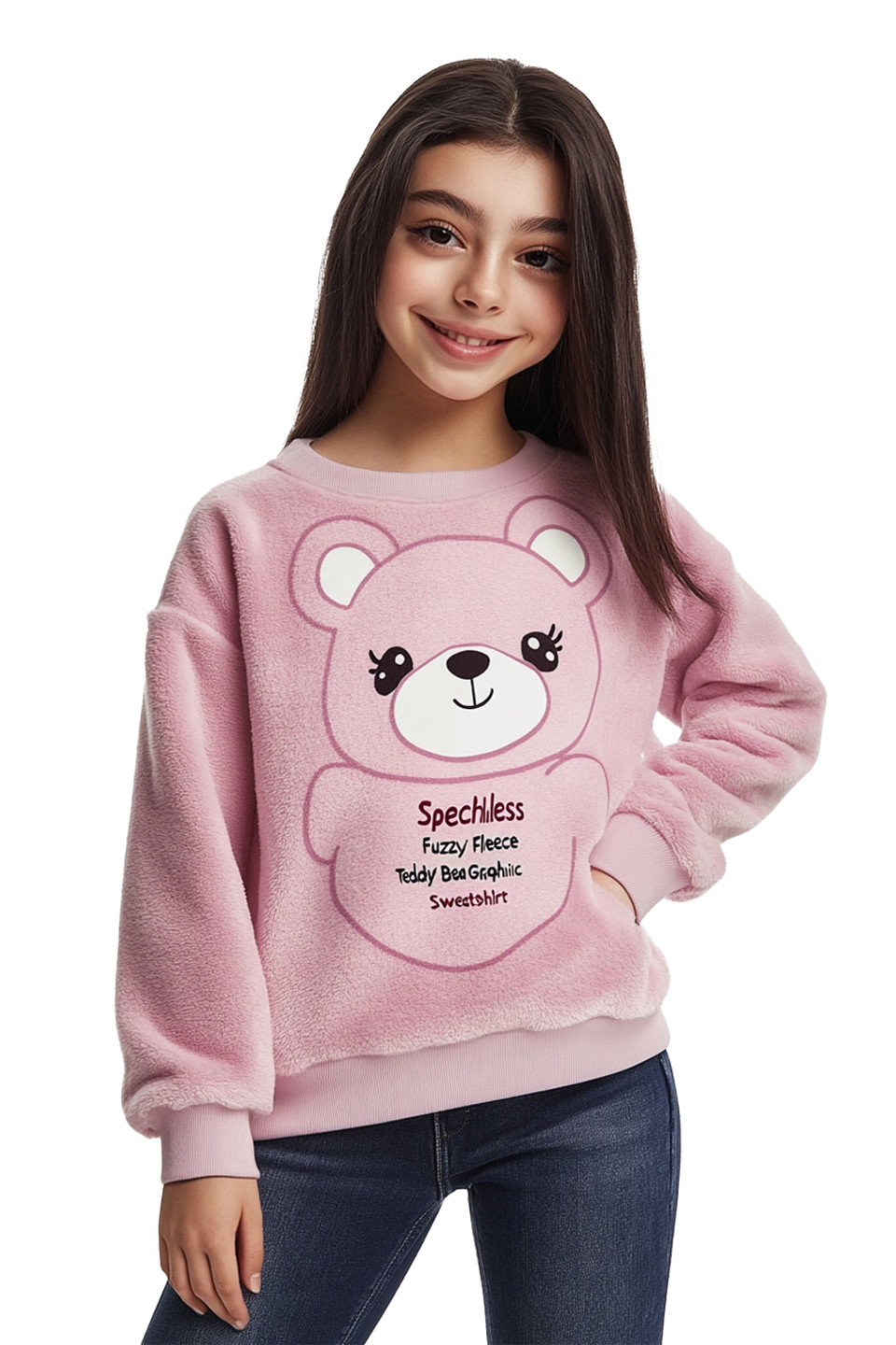 Speechless Girls' Fuzzy Fleece Teddy Bear Graphic Sweatshirt