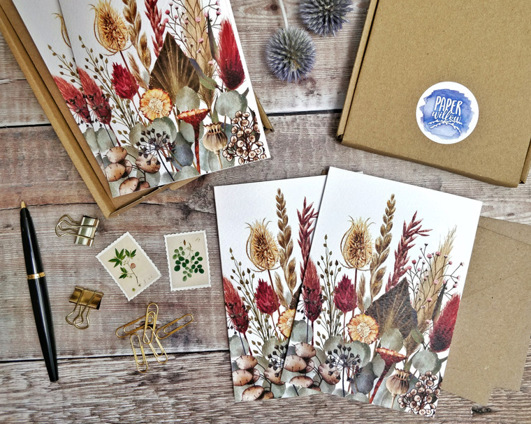 Dried Flowers Folded Notecards & Envelopes