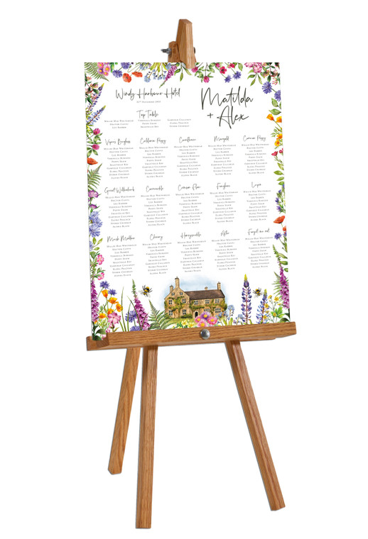 Foxgloves and Lupin Table Plan Board