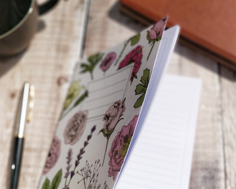 Pink Flowers A5 Lined Notebook