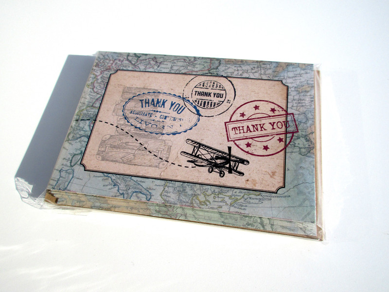 Vintage Travel Folded Thank You Cards & Envelopes
