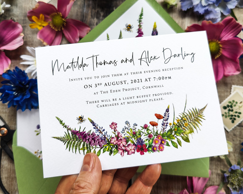 Foxgloves and Lupin Wildflowers A6 Invitation Set