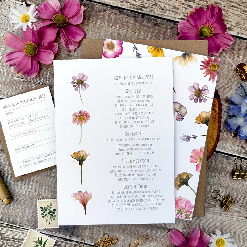 Pressed Flowers Watercolours A5 Invitations and Envelopes