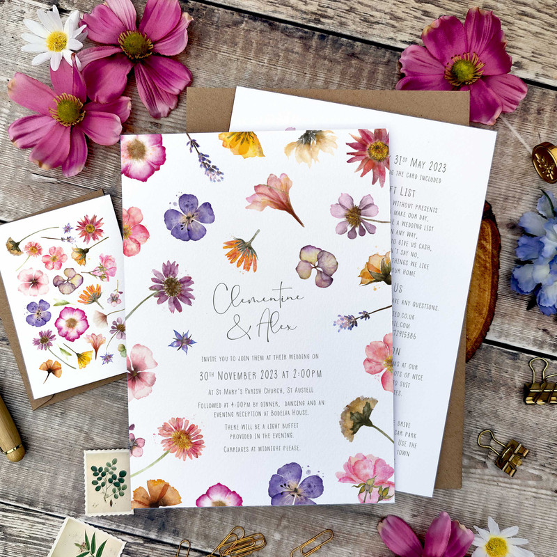 Pressed Flowers Watercolours A5 Invitations and Envelopes