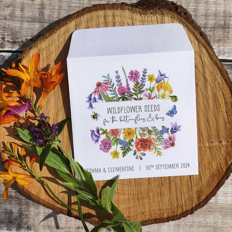 10 x Colourful Flowers Wedding Favour Seed Packets (butterflies)