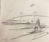 Joseph Matose frameable sketch of bridge/lighthouse 14"x 18"