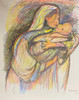 Colorful sketch of Madonna and Child by Joseph Matose 15"x 17" 