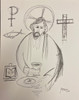 Jesus Christ Last supper with Catholic symbols sketch by Joseph Matose 14"x 11" 