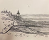 Seascape with lighthouse and boat sketch by Joseph Matose 8"x 11"