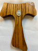 Hand crafted Rustic Wooden Tau Wall Cross with the miraculous medal Lighter finish 7 x 5 1/2 with a hanger