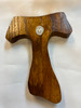 Hand crafted Rustic Wooden Tau Wall Cross with the miraculous medal Darker finish 7 x 5 1/2 with a hanger