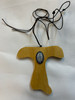 Hand Crafted Wooden Tau Pendant with a Color Miraculous Medal light finish with a cord 31/2x31/4