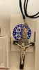 3" Silver with Black St. Benedict Medal Crucifix on Cord with prayer card in gift box