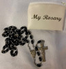 Unique Vintage Rosary with Case - black plastic beads/ metal links