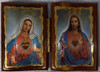 Beautiful Gold-Edged Diptych of Sacred Heart/Immaculate Heart