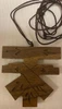 Handcrafted Walnut Wood Crossed Arms Tau Cross Franciscan Crest with Embellishments on 36" knotted cord - Straight Top