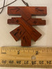 Handcrafted Padauk Wood Crossed Arms Tau Cross Franciscan Crest with Embellishments on 36" knotted cord - Straight Top