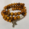 Holy Land Olive Wood Wrap Bracelet with 'Pearl' Beads