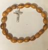 Olive Wood Bead  Stretch Bracelet with Crucifix from Holy Land - one size fits most Olive Wood Bead  Stretch Bracelet with Crucifix from Holy Land - one size fits most