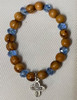 Olive Wood & Blue  Bead Stretch Bracelet with 4-way Cross from Holy Land - one size fits most  Olive Wood & Blue  Bead Stretch Bracelet with 4-way Cross from Holy Land - one size fits most