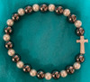 Hematite & 'Pearl' Bead Stretch Bracelet with Cross from Holy Land - one size fits most Hematite & 'Pearl' Bead Stretch Bracelet with Cross from Holy Land - one size fits most