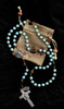 Exquisite Blue Eggshell Rosary with Holy Face of Jesus Crucifix and Miraculous Medal 