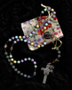 Pastel Multi colored Handmade Rosary with case and Holy Face Crucifix and medal