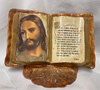 Vintage Ceramic Statue - Open Bible to Our Father with Image of Jesus