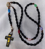 Plastic Bead/Wood Crucifix Rosary with Vintage Marian Medal on Strong Brown Cord