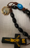Plastic Bead/Wood Crucifix Rosary with Vintage Marian Medal on Strong Brown Cord