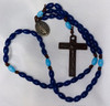 Blue Plastic Bead Rosary with Miraculous Medal on Strong Brown Cord