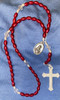 Deep Pink Plastic Bead Rosary with Sacred/Immaculate Heart Medal on Strong White Cord