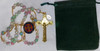 Dazzling Pink/Green tone Handmade Rosary with Velvet Case - 1" Gold-tone St. Benedict Cent